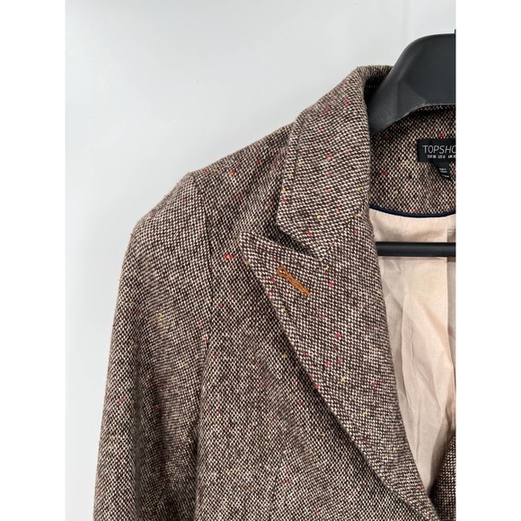 Topshop womens wool blend brown blazer with suede elbow patches size 6 - Picture 5 of 8